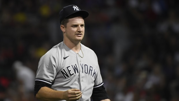 New York Yankees SP Clarke Schmidt walks off mound